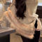 casual slight stretch ribbed knit fuzzy decor sweaters_Beige_Khaki 
