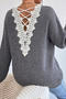 stylish slight stretch knitted lace stitching backless all-match sweater_Black_Gray