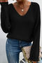 stylish slight stretch knitted lace stitching backless all-match sweater_Black