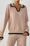 casual slight stretch color-block knitted button decor all-match sweater_Black_Khaki