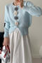 casual slight stretch crew neck flower decor sweaters_Pink_Sky Blue