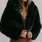 stylish non-stretch solid color all-match hooded warm fur outerwear_Black