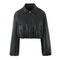 casual non-stretch solid color pu pleated thickened outerwear_Black