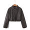 casual non-stretch solid color pu pleated thickened outerwear_Black_Brown