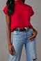 casual slight stretch 5-colors solid color knitted short-sleeved sweater_Black_Red