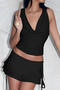 sexy slight stretch solid color slim fit pleated backless all-match vest_Black