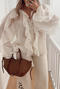 exquisite non-stretch see through chiffon v-neck ruffle blouse_White