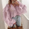 exquisite non-stretch see through chiffon v-neck ruffle blouse_White_Pink