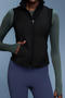stylish non-stretch pure colour stand collar zip-up thin puffer vest outerwear_Black