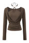 exquisite slight stretch beaded halter-neck shirring top(size run small)_Black_White_Purple_Khaki _Brown