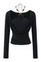 exquisite slight stretch beaded halter-neck shirring top(size run small)_Black