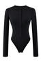 casual slight stretch crew neck button bodysuit(size run small)_Black