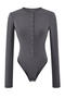 casual slight stretch crew neck button bodysuit(size run small)_Black_White_Gray_Dark Gray