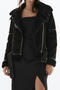 casual non-stretch suede fabric lapel zip-up jacket_Black
