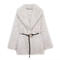 casual non-stretch fur lapel solid color with belt jacket_Black_White