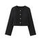casual non-stretch solid color single-breasted jacquard crop outerwear_Black