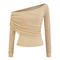 casual slight stretch off one shoulder solid color top(size run small)_Black_Pink_Light Purple_Beige