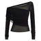 casual slight stretch off one shoulder solid color top(size run small)_Black