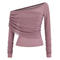casual slight stretch off one shoulder solid color top(size run small)_Black_Pink_Light Purple