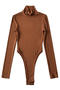 casual slight stretch 5colors high collar bodysuit(size run small)_Black_Dark Gray_Pink_Dark Green_Brown