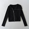 casual non-stretch solid color lapel zip-up jacket(size run small)_Black