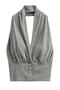 exquisite stretch solid color halter-neck padded tank top(size run small)_Black_Gray