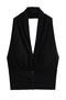 exquisite stretch solid color halter-neck padded tank top(size run small)_Black