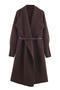 casual slight stretch solid color lapel with belt sweaters_Black_Gray_Yellow_Beige_Brown