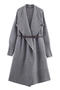 casual slight stretch solid color lapel with belt sweaters_Black_Gray