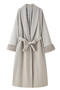 casual non-stretch tweed fuzzy decor with belt jacket_White_Gray_Khaki