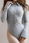 casual slight stretch 4 colors lapel solid color bodysuit_Black_White_Gray