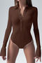 casual slight stretch 4 colors lapel solid color bodysuit_Black_White_Gray_Brown