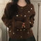 casual slight stretch ribbed knit dot pattern sweaters_Gray_Beige_Brown