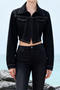stylish non-stretch solid color high-quality slim crop denim jacket_Black