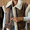casual non-stretch suede fabric and teddy fleece splicing warm vest with belt_Beige_Brown