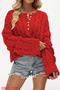 casual slight stretch 4-colors solid color knitted jacquard loose sweater_Black_Red