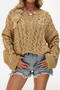 casual slight stretch 4-colors solid color knitted jacquard loose sweater_Black_Red_Beige_Khaki