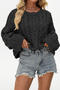 casual slight stretch 4-colors solid color knitted jacquard loose sweater_Black