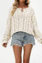 casual slight stretch 4-colors solid color knitted jacquard loose sweater_Black_Red_Beige