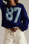casual slight stretch knitted number contrast color jacquard loose sweater_Dark Blue