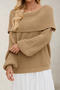 casual slight stretch solid color off-shoulder knitted loose sweater_Black_Deep Yellow_Beige_Khaki