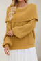 casual slight stretch solid color off-shoulder knitted loose sweater_Black_Deep Yellow