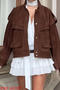 casual non-stretch suede fabric solid color jacket_Dark Blue_Brown