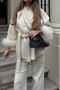 casual non-stretch tweed 6 colors plush decor with belt jacket_White
