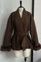casual non-stretch tweed 6 colors plush decor with belt jacket_White_Dark Gray_Rose Red_Beige_Khaki _Brown