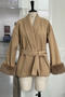 casual non-stretch tweed 6 colors plush decor with belt jacket_White_Dark Gray_Rose Red_Beige_Khaki