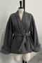 casual non-stretch tweed 6 colors plush decor with belt jacket_White_Dark Gray