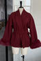 casual non-stretch tweed 6 colors plush decor with belt jacket_White_Dark Gray_Rose Red