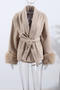casual non-stretch tweed 6 colors plush decor with belt jacket_White_Dark Gray_Rose Red_Beige