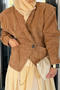 casual non-stretch suede fabric v-neck solid color jacket_Khaki